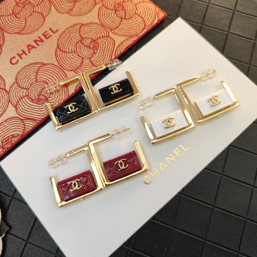 18K Chanel Black Bag Hoop Earrings