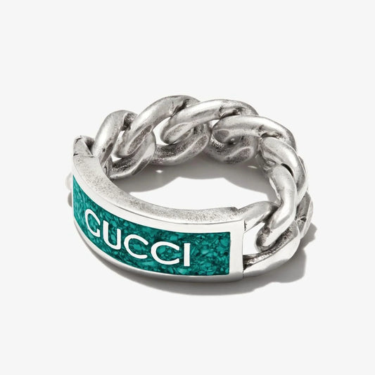 Double Gucci Logo Plaque Chain Ring
