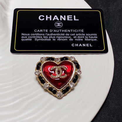 18K  Chanel Red Crystal Heart Brooch